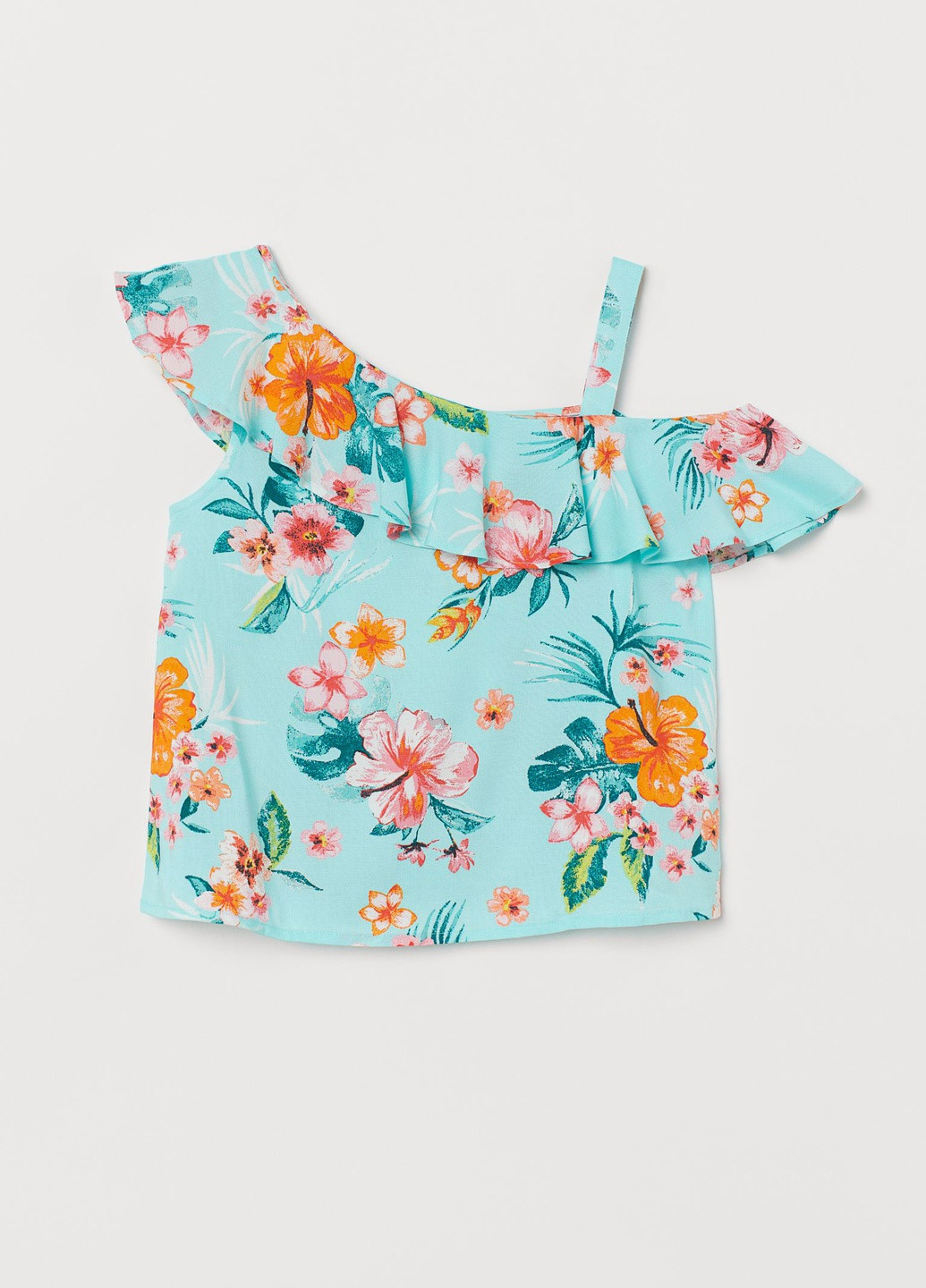 Бирюзовая цветочной расцветки блузка H&M летняя