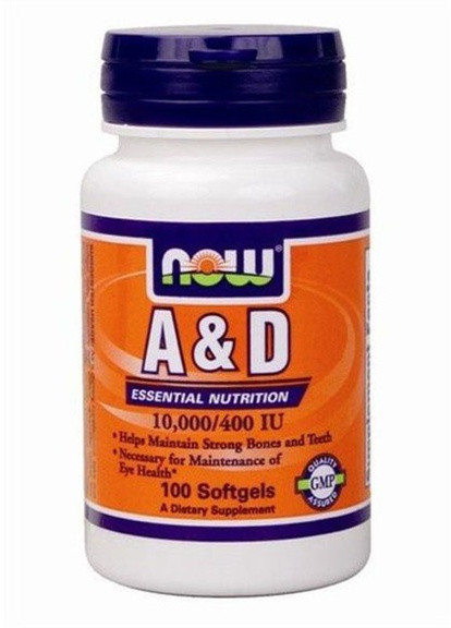 Vitamin A & D 10,000/400 IU 100 Softgels Now Foods (256723997)