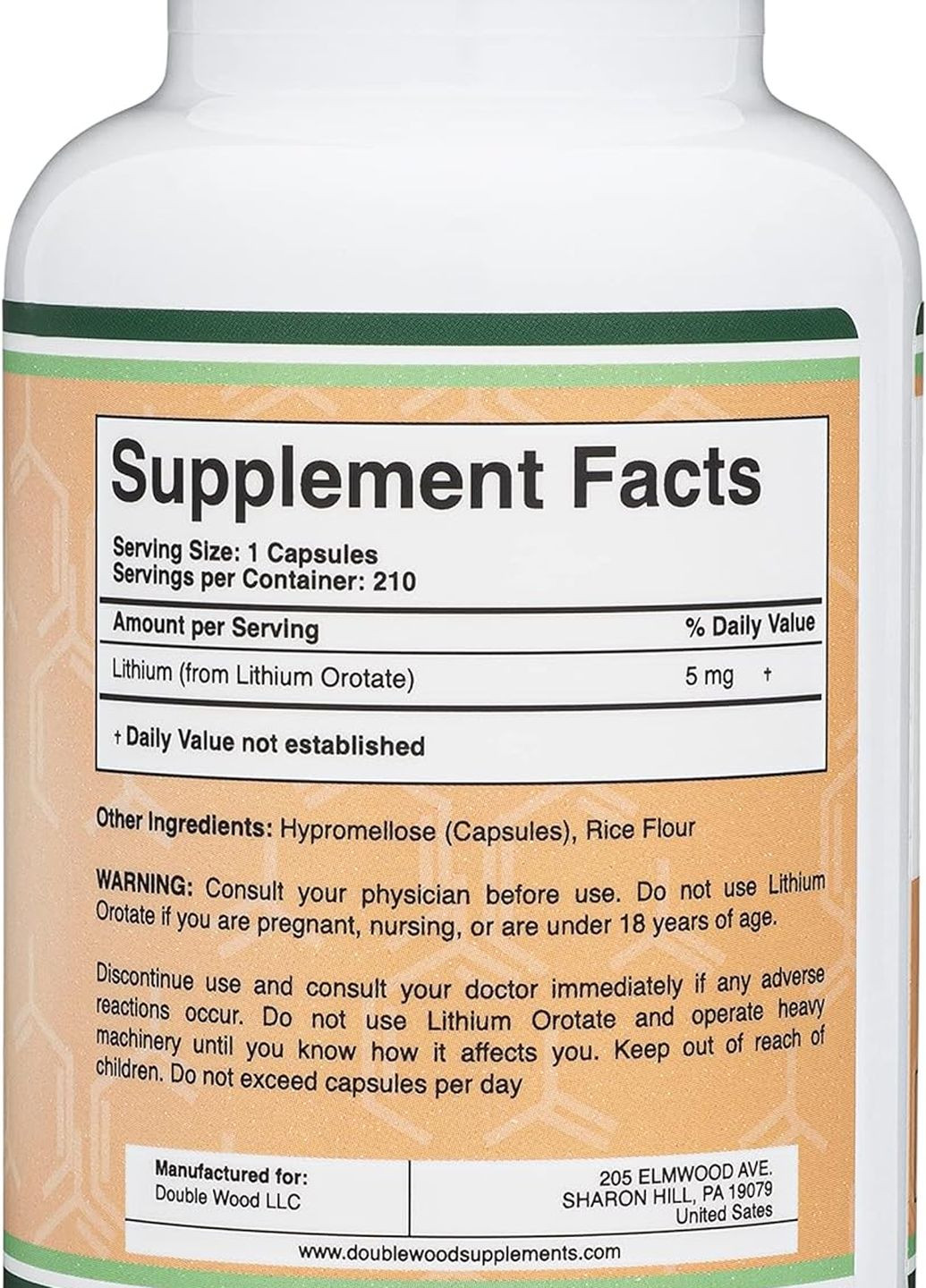 Літій Lithium Orotate 5 mg 210 capsules Double Wood Supplements (275333094)