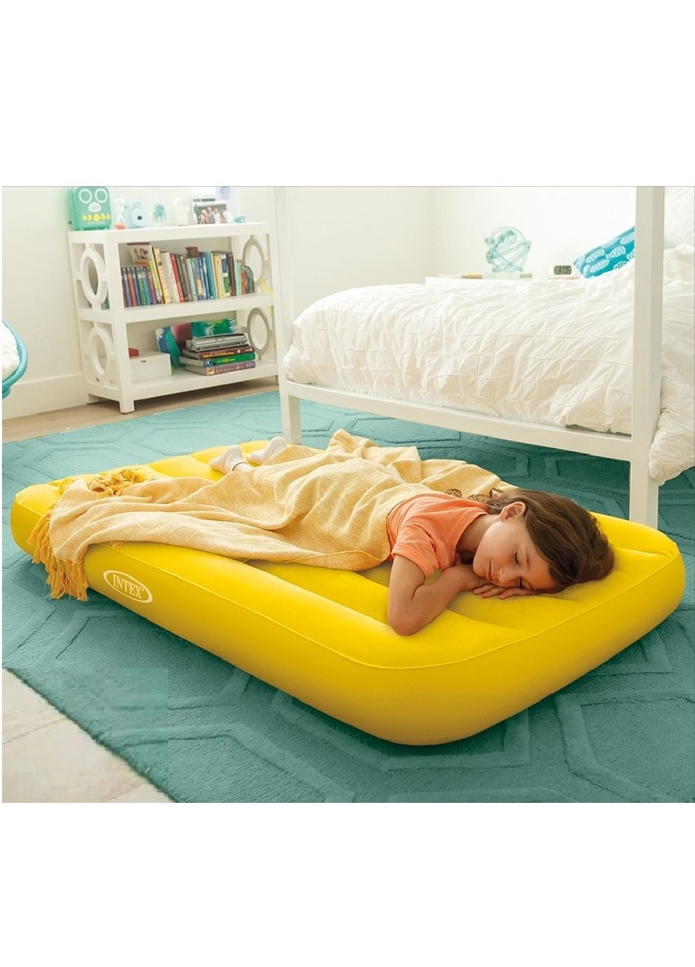 Детский флокированный одноместный надувной матрас кровать с сумкой для сна и отдыха 88х157х18 см (474513-Prob) Желтый Unbranded (258630801)