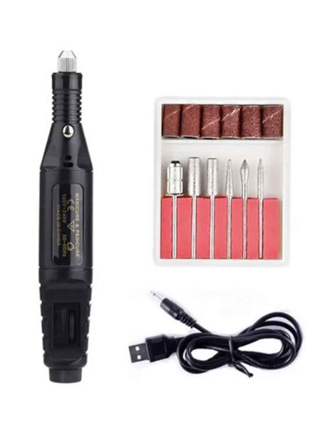 Портативний фрезер для манікюру та педікюру 6 насадок та 6 смуг для шліфування Good Idea (267726833)