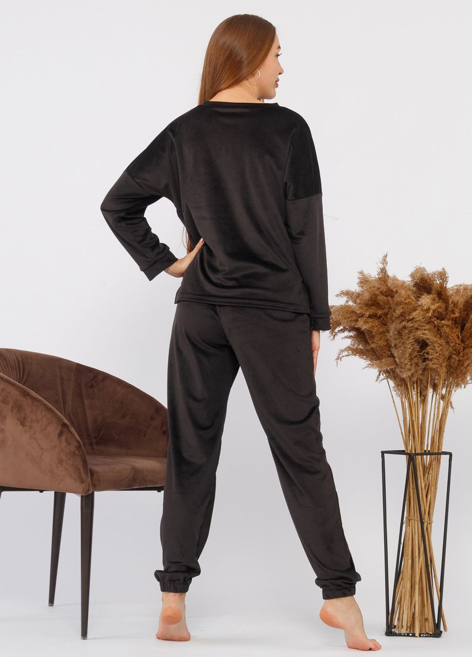 Черная всесезон костюм домашний женский велюровый кофта со штанами черный Maybel
