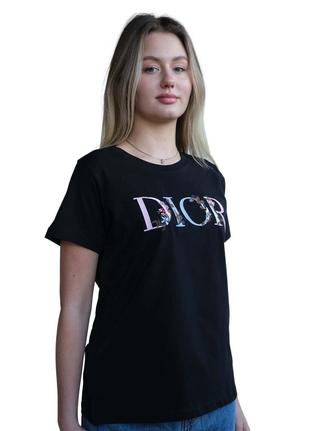 Чорна літня футболка жіноча з коротким рукавом Dior