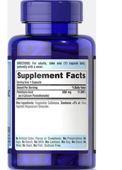 Puritan's Pride Pantothenic Acid Rapid Release 550 mg 100 Caps Puritans Pride (256723437)
