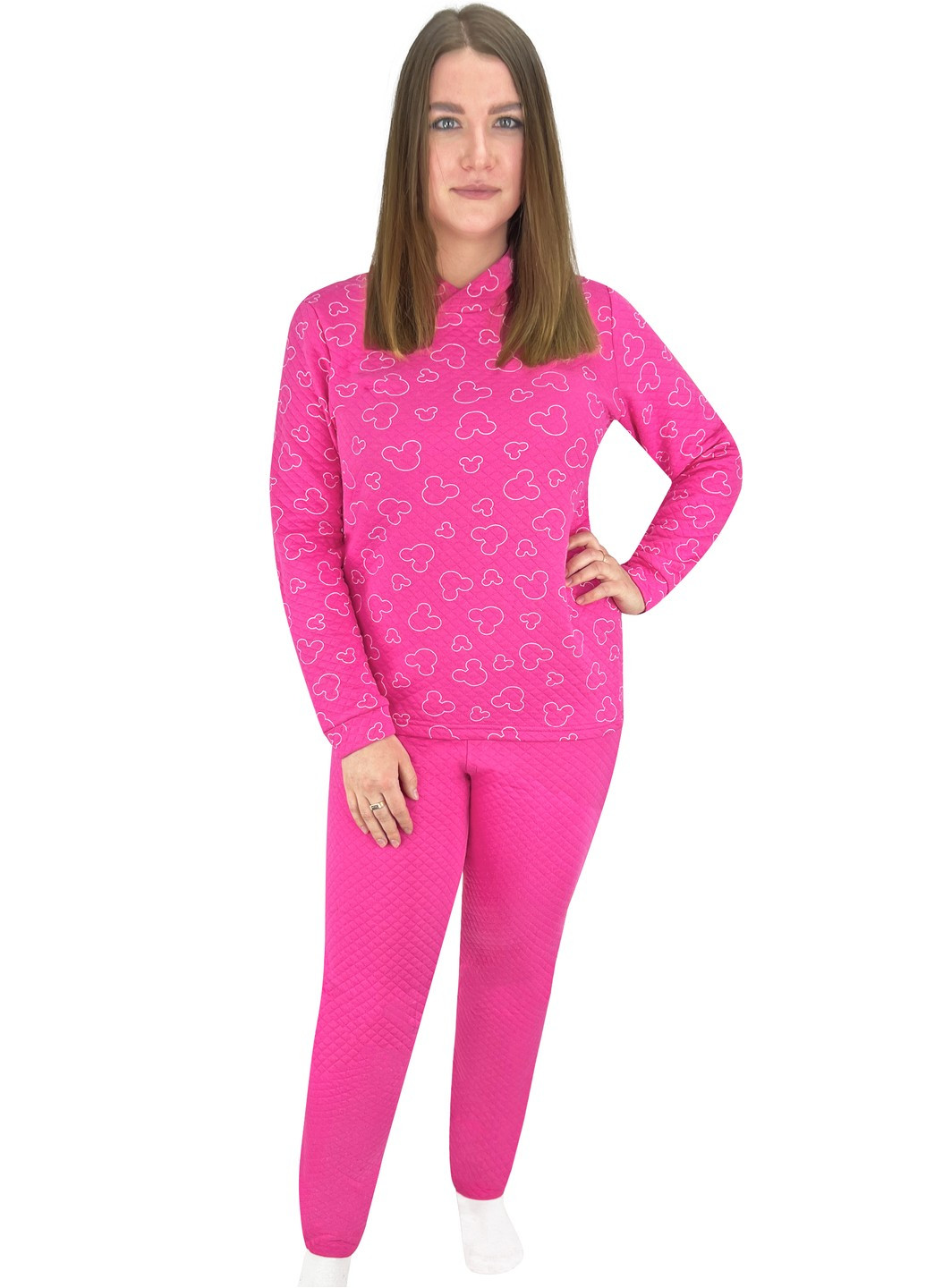 Розовая всесезон пижама женская микки капитон кофта + брюки Жемчужина стилей 5603