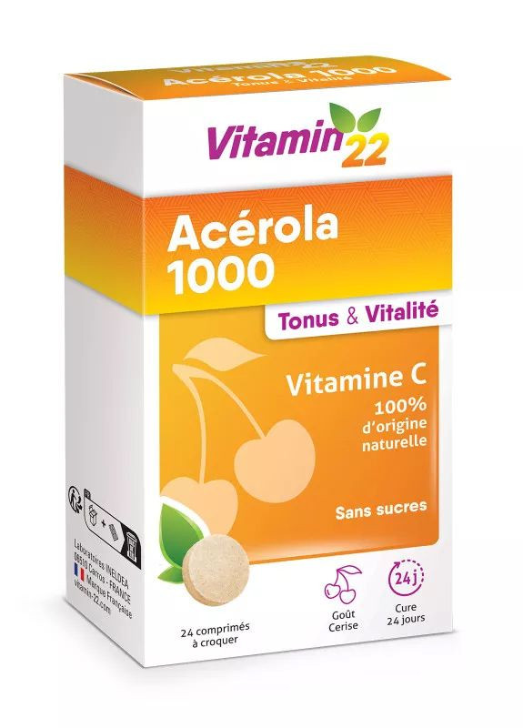 VITAMIN’22 АЦЕРОЛА 1000 ВИТАМИН С НАТУРАЛЬНЫЙ / ACEROLA 1000 VITAMINE C NATURELLE, 24 ЖЕВАТЕЛЬНЫХ ТАБЛЕТКИ Vitamin'22 (271836307)