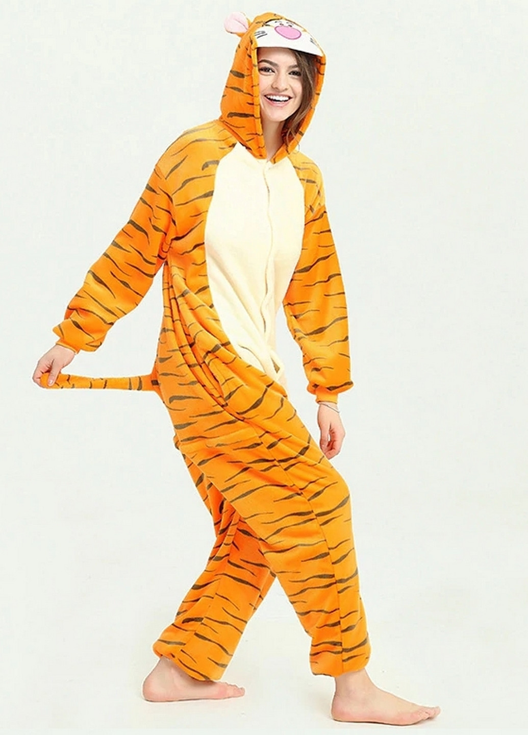 Оранжевая зимняя пижама кигуруми тигр комбинезон No Brand
