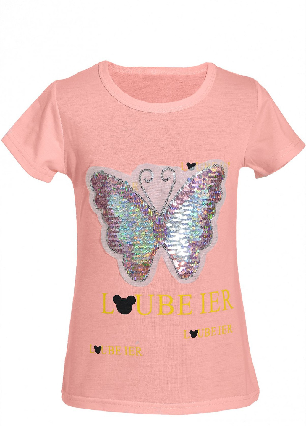 Бежевая футболки футболка на дівчаток (бабочка) Lemanta