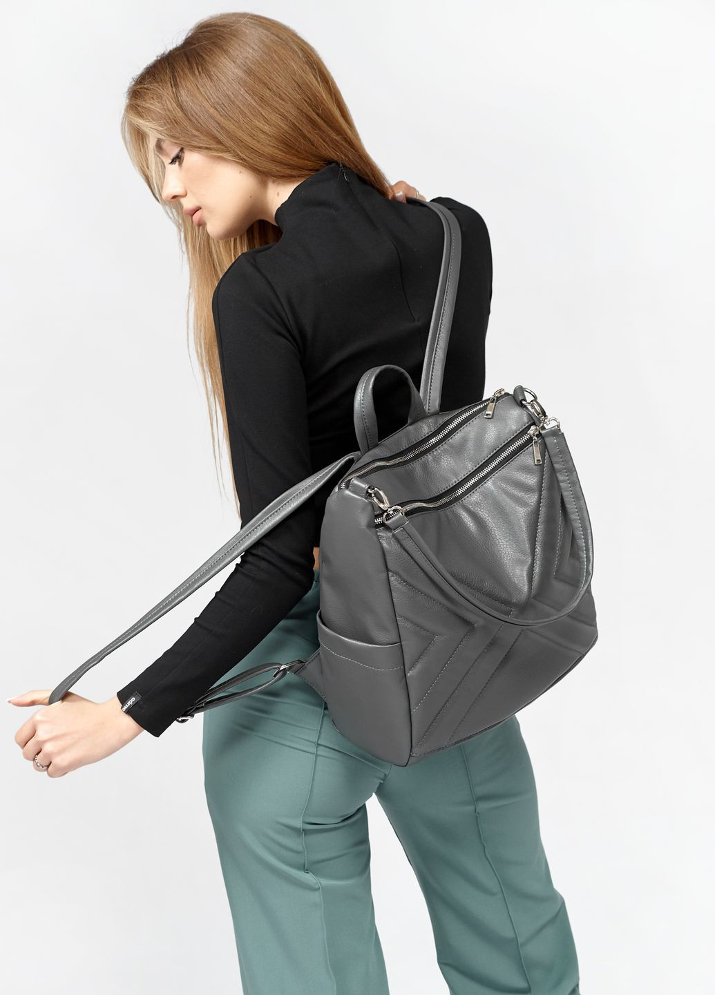 Женский рюкзак-сумка Trinity строченный графитовый Sambag (260271096)