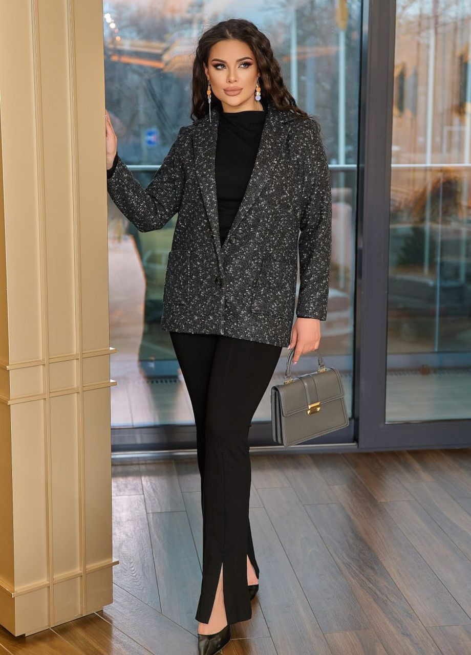 Женский пиджак на подкладке с накладными карманами серого цвета р.48/50 379989 New Trend (260491723)