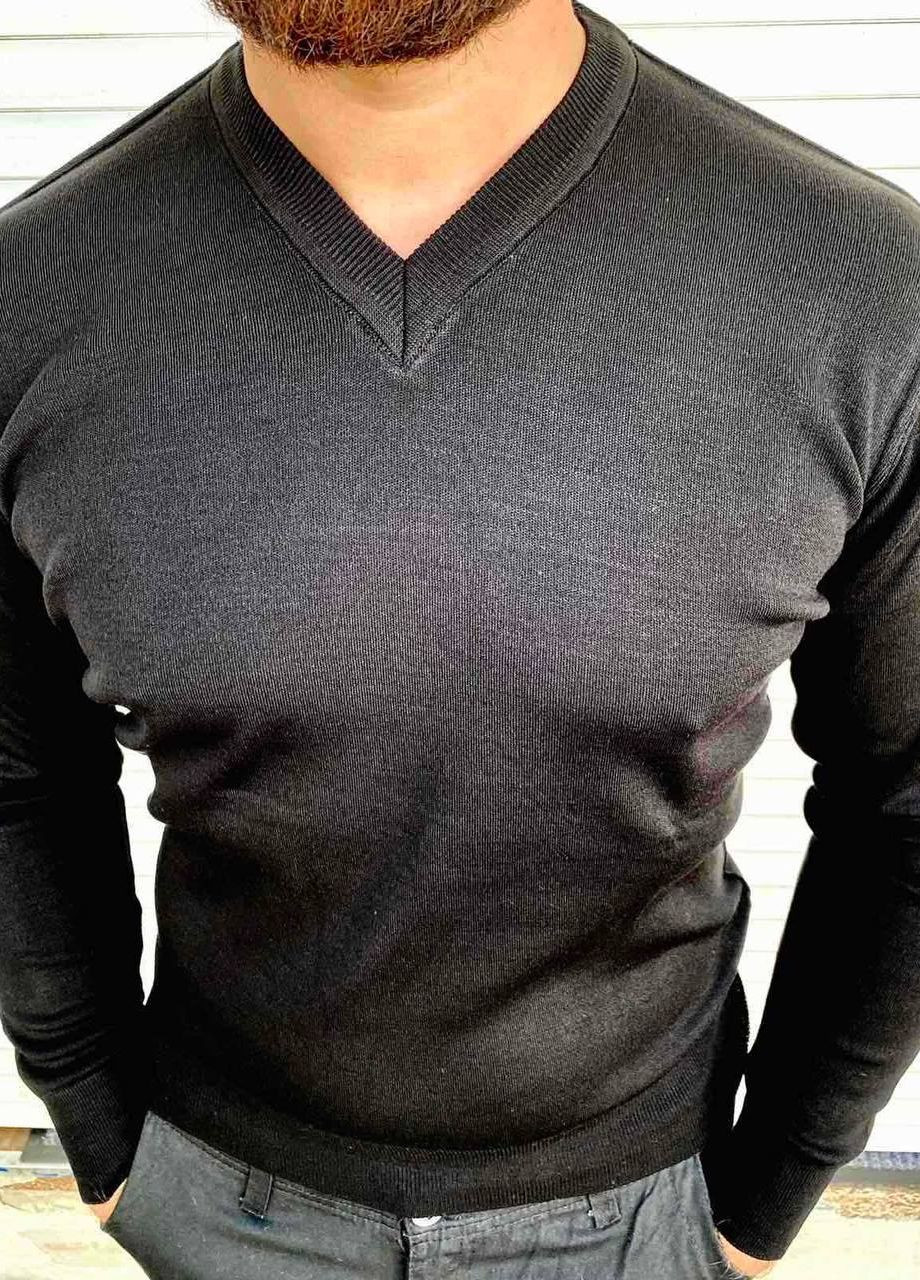 Черный демисезонный мужской базовый свитер пуловер No Brand
