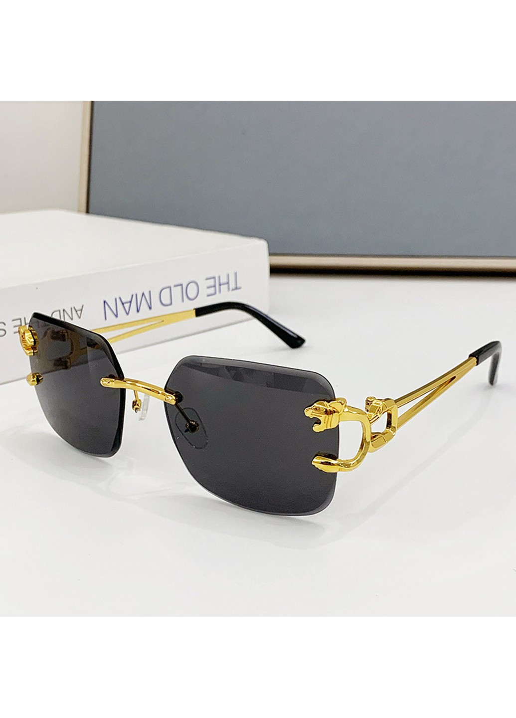 Сонцезахисні окуляри без оправи Tiger чорні із золотом No Brand (277988853)