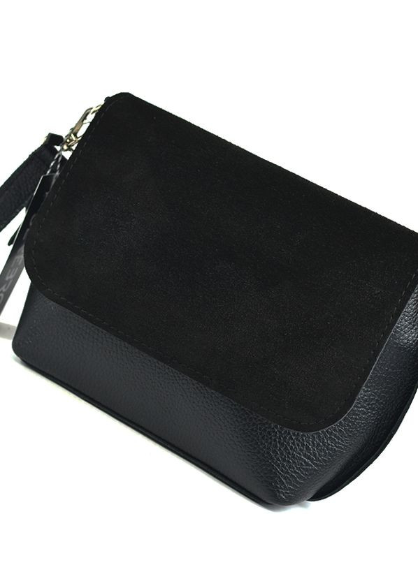 Замшевая кожаная черная женская сумка клатч через плечо, маленькая сумочка из натуральной кожи замши Serebro (266623594)