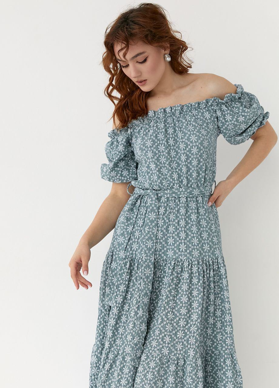 Мятное откровенный летнее платье миди с открытыми плечами - мятный Lurex