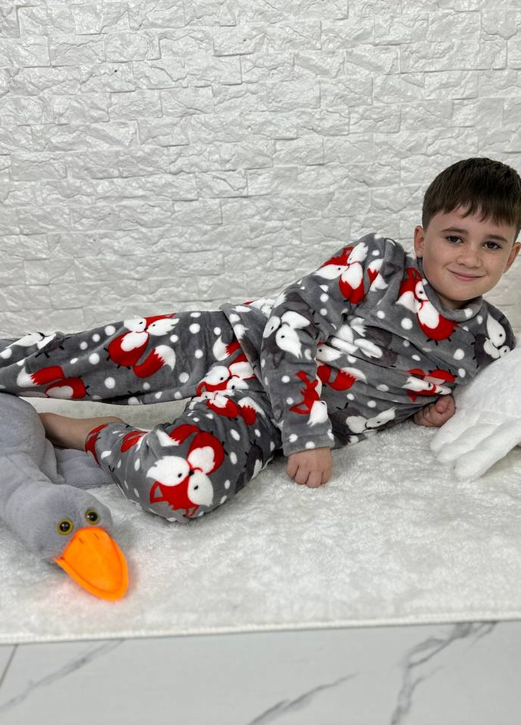 Серая детская пижама двойка цвет серый принт лисичка р.110/116 446905 New Trend