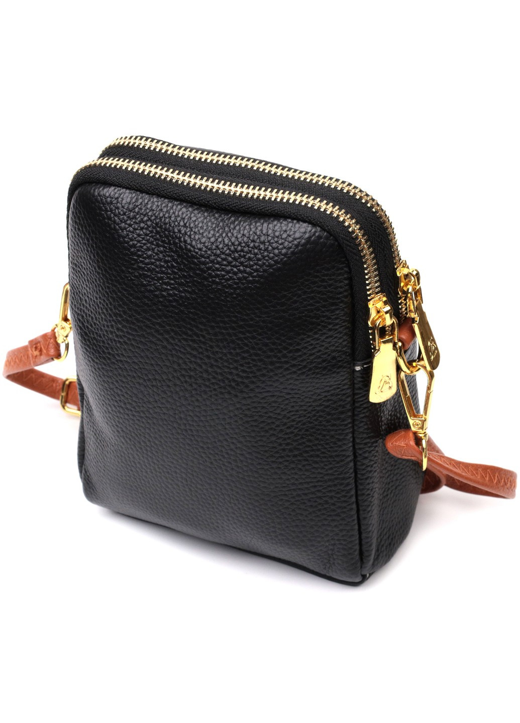 Удобная сумка трапеция для женщин из натуральной кожи 22269 Черная Vintage (276461704)