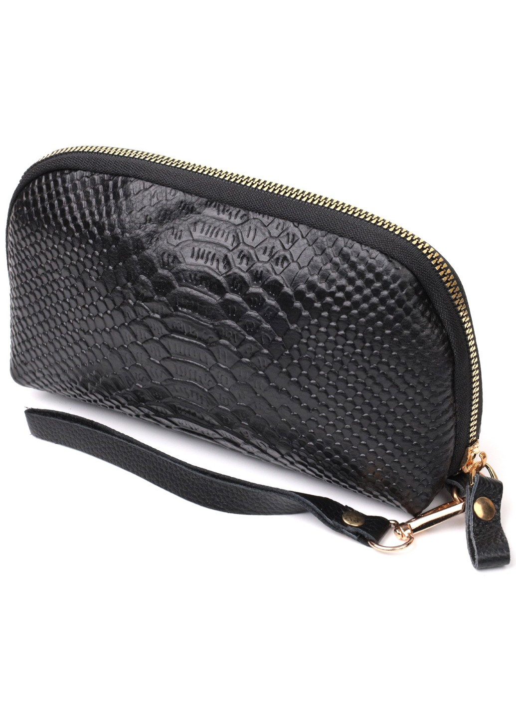 Фактурна жіноча барсетка з натуральної шкіри з тисненням під змію 22272 Чорний Vintage (276457535)
