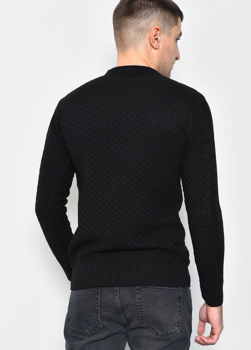 Черный демисезонный свитер мужской однотонный черного цвета пуловер Let's Shop