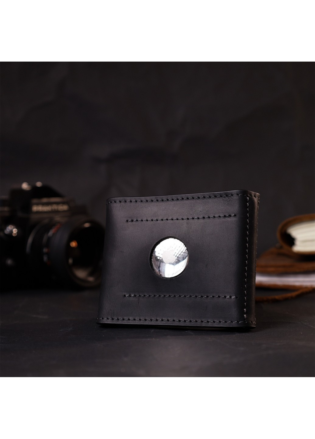 Компактный кожаный зажим для денег с держателем для Apple AirTag 11617 Черный Grande Pelle (267927734)
