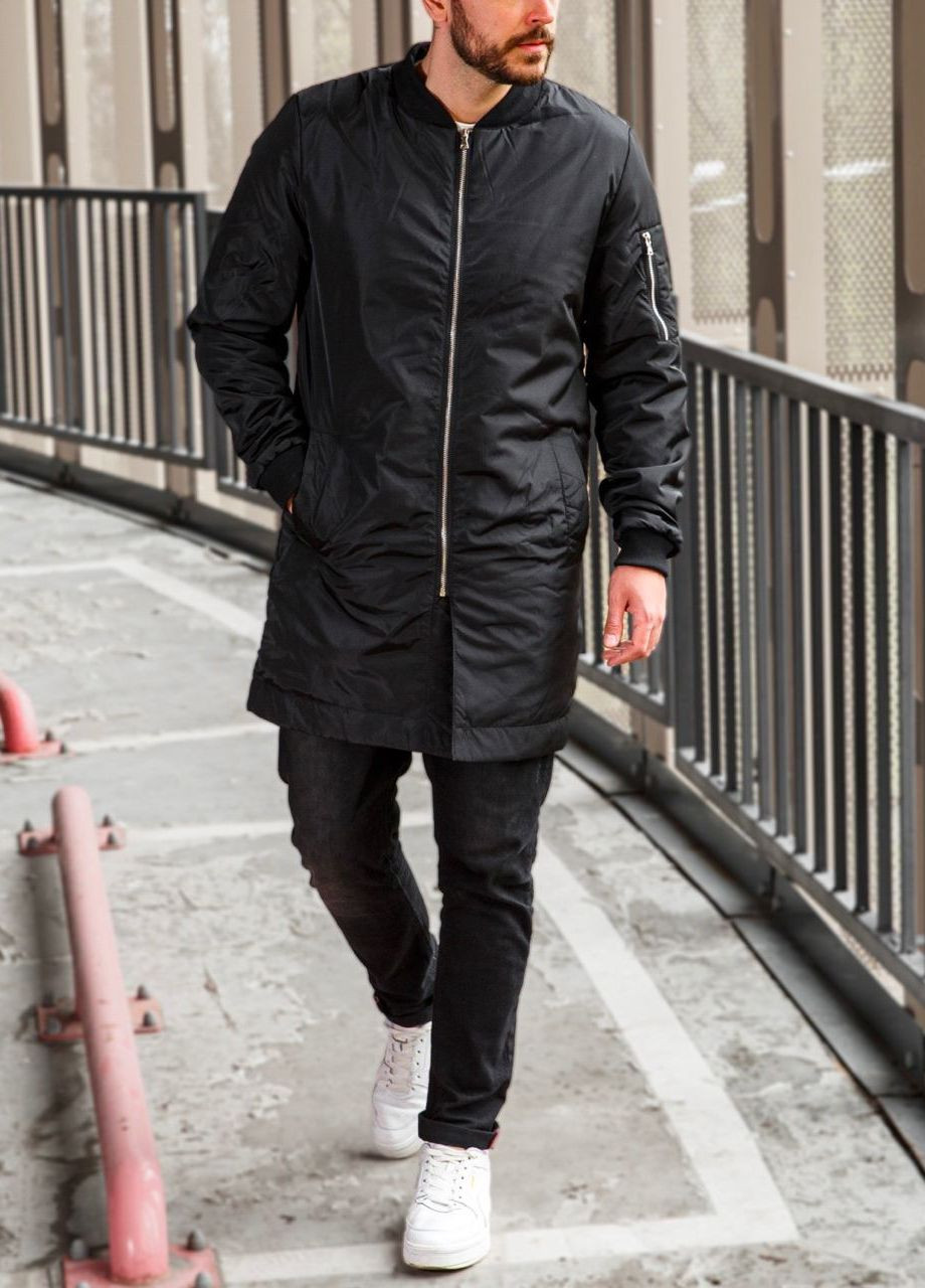 Черная демисезонная удлиненный бомбер Vakko