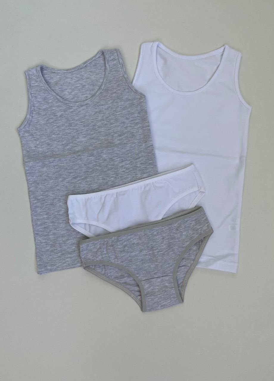 Белый демисезонный комплект майки 2шт. + трусики 2 шт Три феї