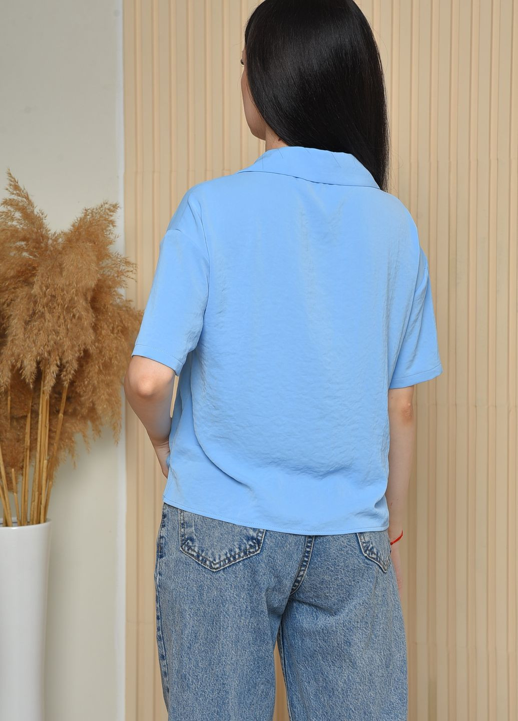 Сорочка жіноча з тканини жатка блакитного кольору Let's Shop (261844134)