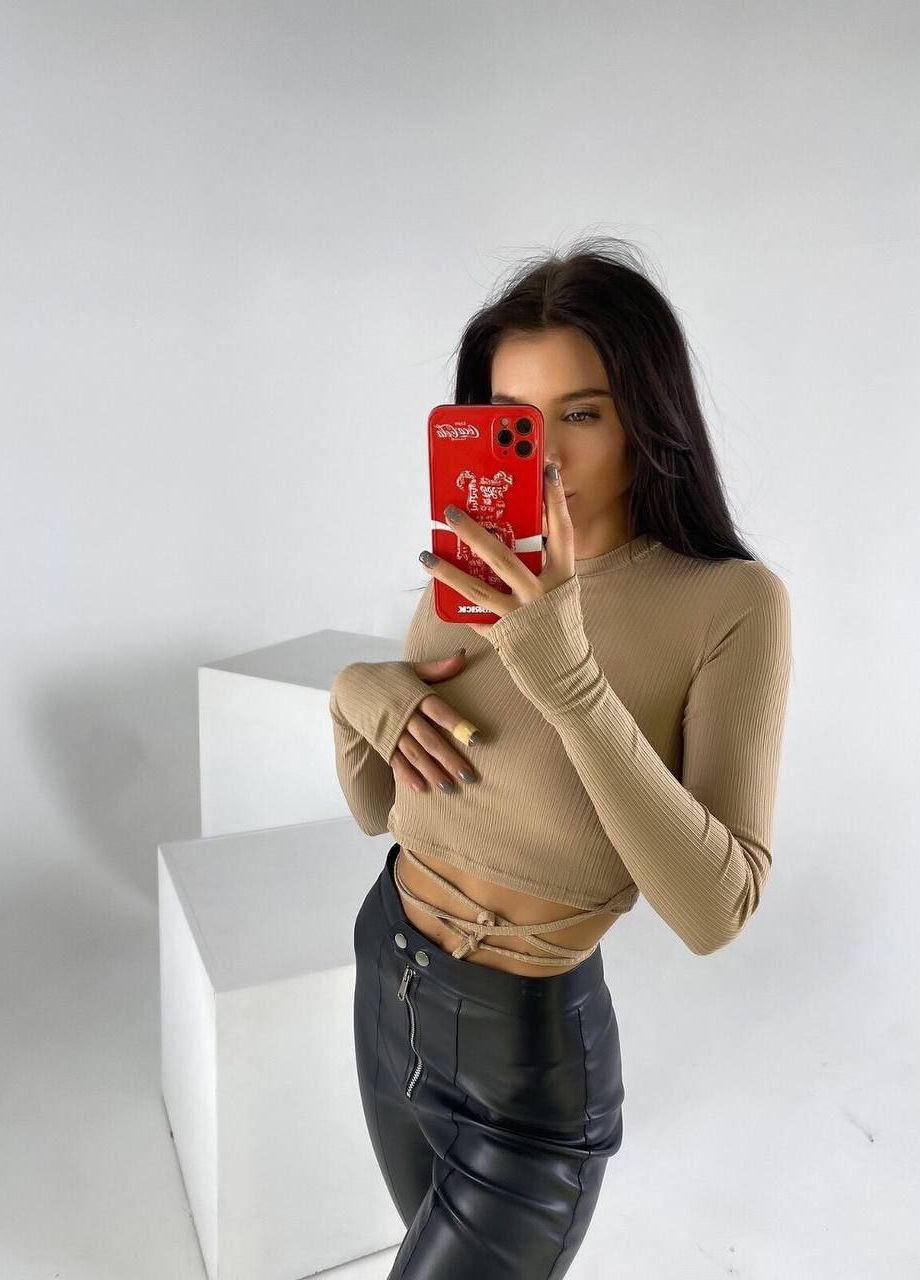 Топ рубчик на завязках бежевый You Best (277979396)