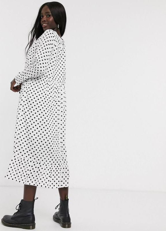 Белое свободное платье меди в горошек daisy street No Brand