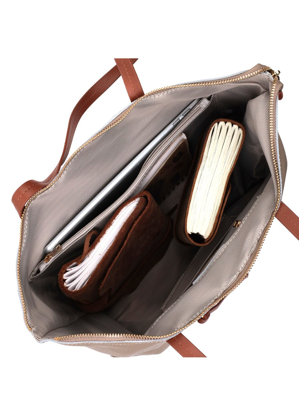 Оригинальная двухцветная женская сумка из натуральной кожи 22304 Бежевая Vintage (276461729)