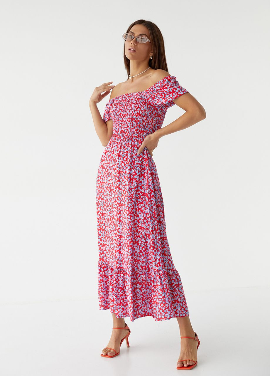 Лавандова відвертий довге жіноче плаття з еластичним поясом - лавандовий No Brand
