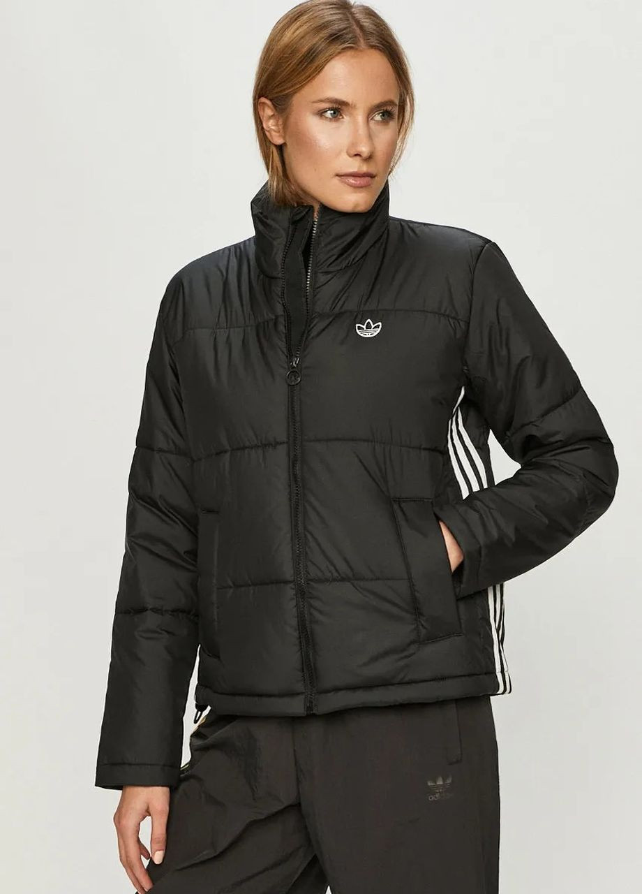 Черная женская куртка черная демисезонная укороченная куртка adidas Puffer