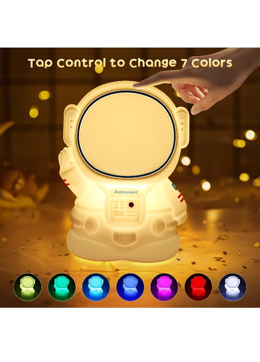 Детский силиконовый светильник ночник лампа игрушка на аккумуляторе 1200 мАч 7 цветов (475686-Prob) Космонавт белый Unbranded (269993129)