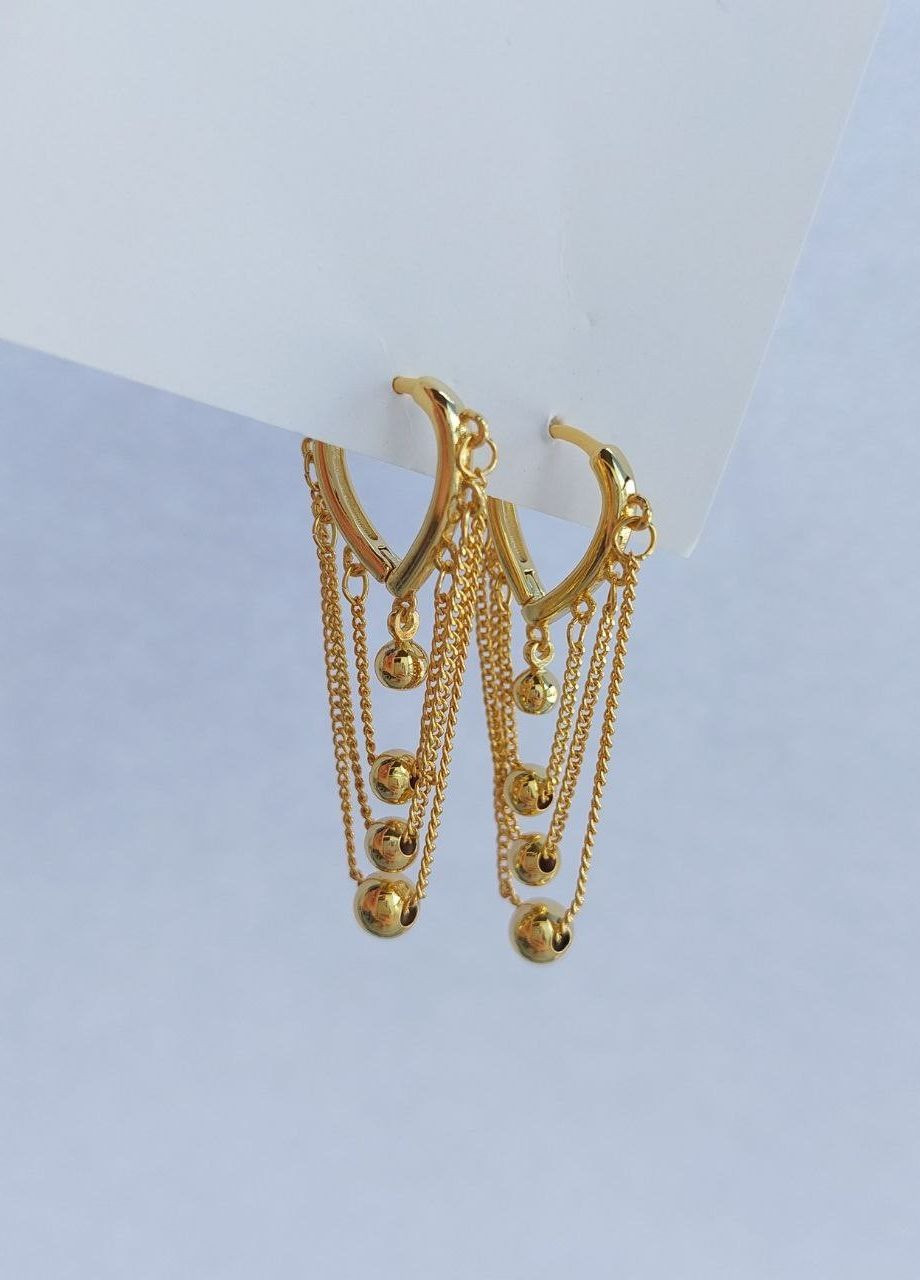 Жіночі сережки кільця висячі довгі з ланцюжками MK1184-1 золотий DeKolie (263777837)