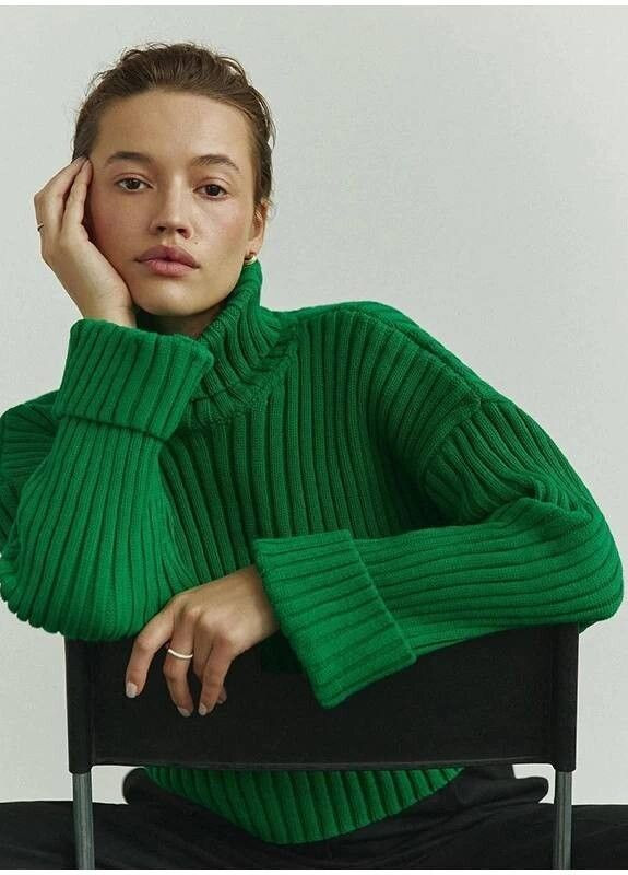 Зеленый укороченный свитер с горловиной зеленый You Best