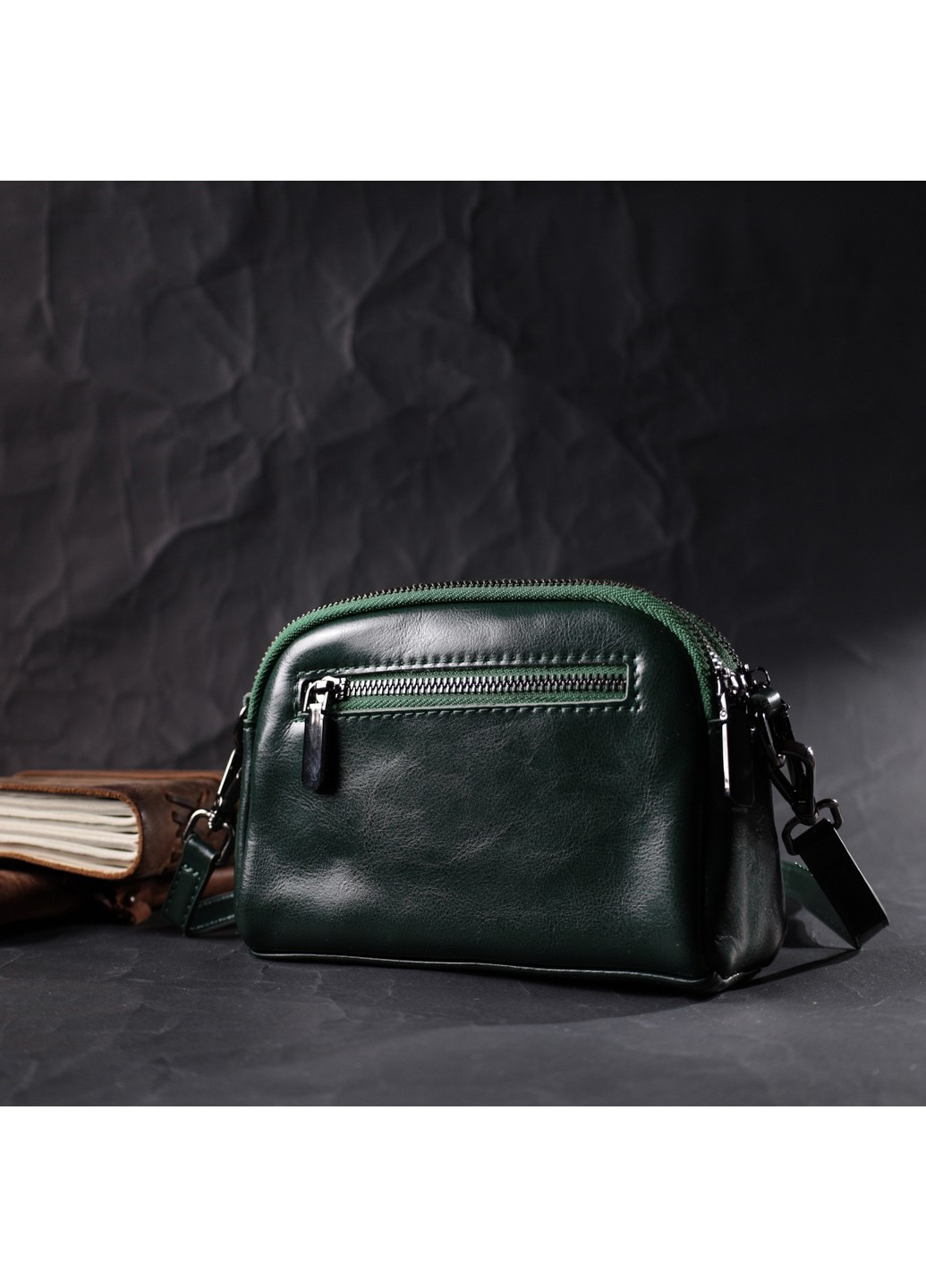 Кожаная женская сумка с глянцевой поверхностью 22420 Зеленый Vintage (276457572)
