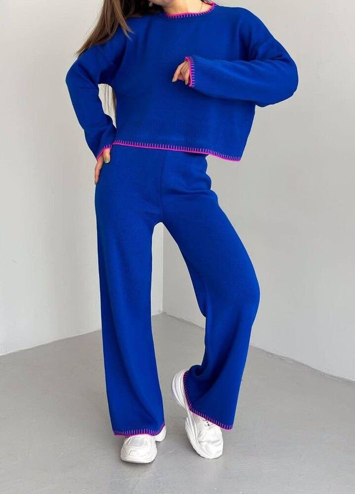 Вязаний костюм джемпер і штани синій No Brand (262519833)