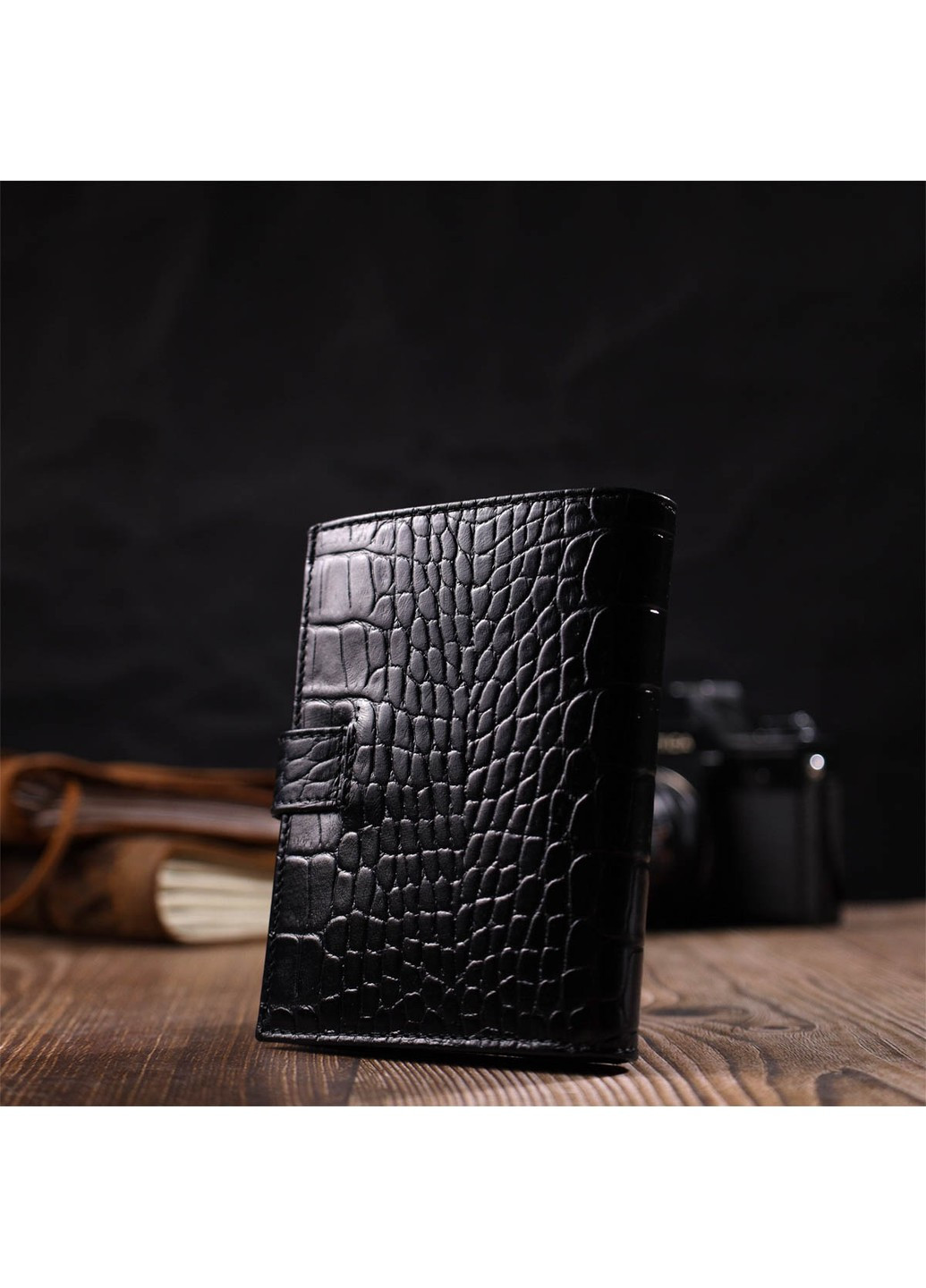 Фактурне портмоне для чоловіків з натуральної шкіри з тисненням під крокодила 22057 Чорний Bond (262158756)