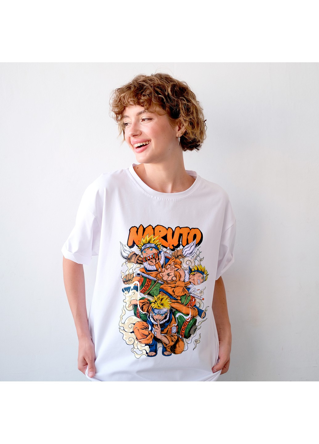 Біла футболка з принтом наруто - тіньові клони w No Brand