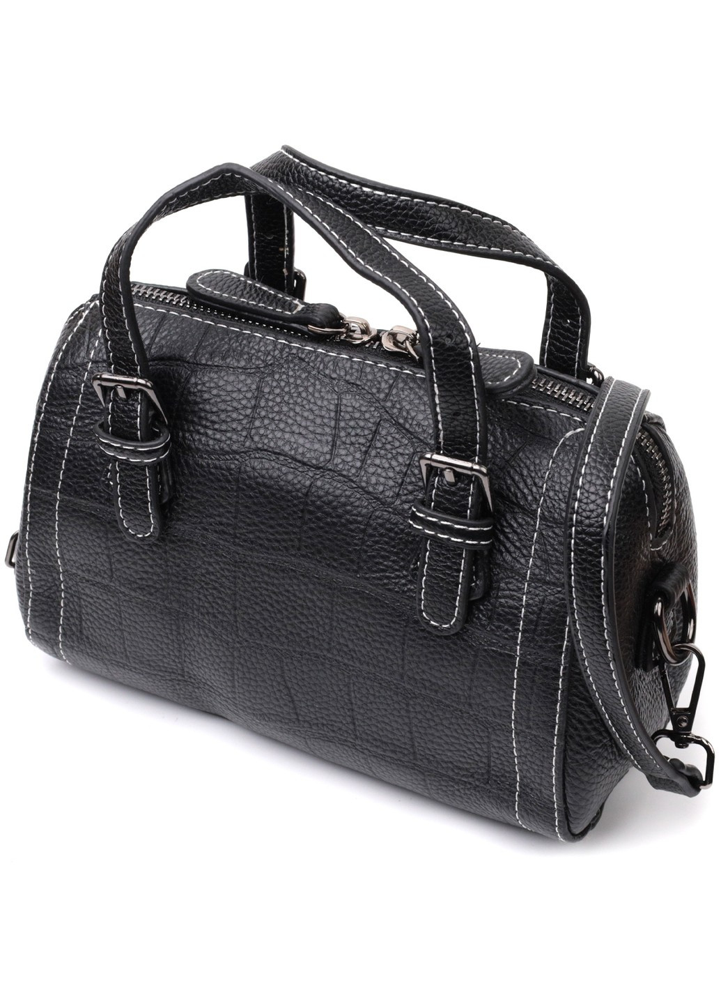 Миниатюрная женская сумка с двумя ручками из натуральной кожи 22358 Черная Vintage (276457488)