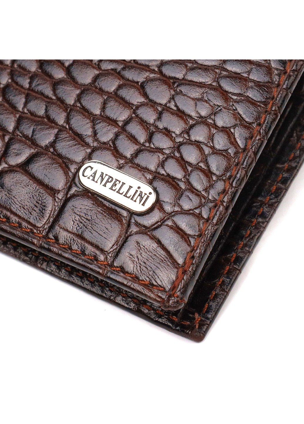 Чоловічий гаманець без застібки з натуральної шкіри з тисненням під крокодила 21763 Коричневий Canpellini (259874024)