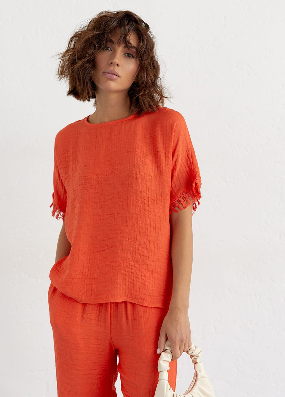 Женский брючный костюм с бахромой - оранжевый Lurex (262810160)
