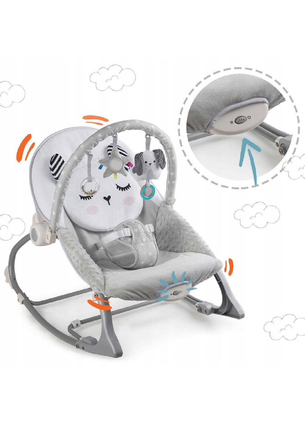 Дитяче крісло гойдалка шезлонг багатофункціональне для дітей малюків з вібрацією 62х48 см (475159-Prob) Unbranded (262596930)