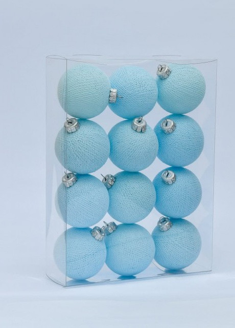 Набор ёлочных игрушек из ниточных шариков 6,5 см, 12 шт Голубой Cotton Ball Lights (257986234)