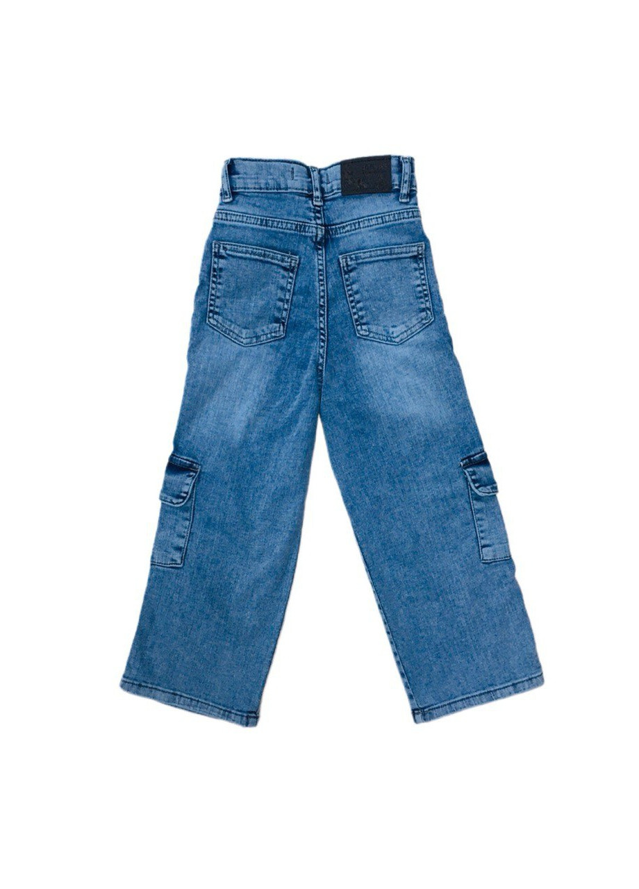 Серо-синие демисезонные джинсы карго для девочки Модняшки