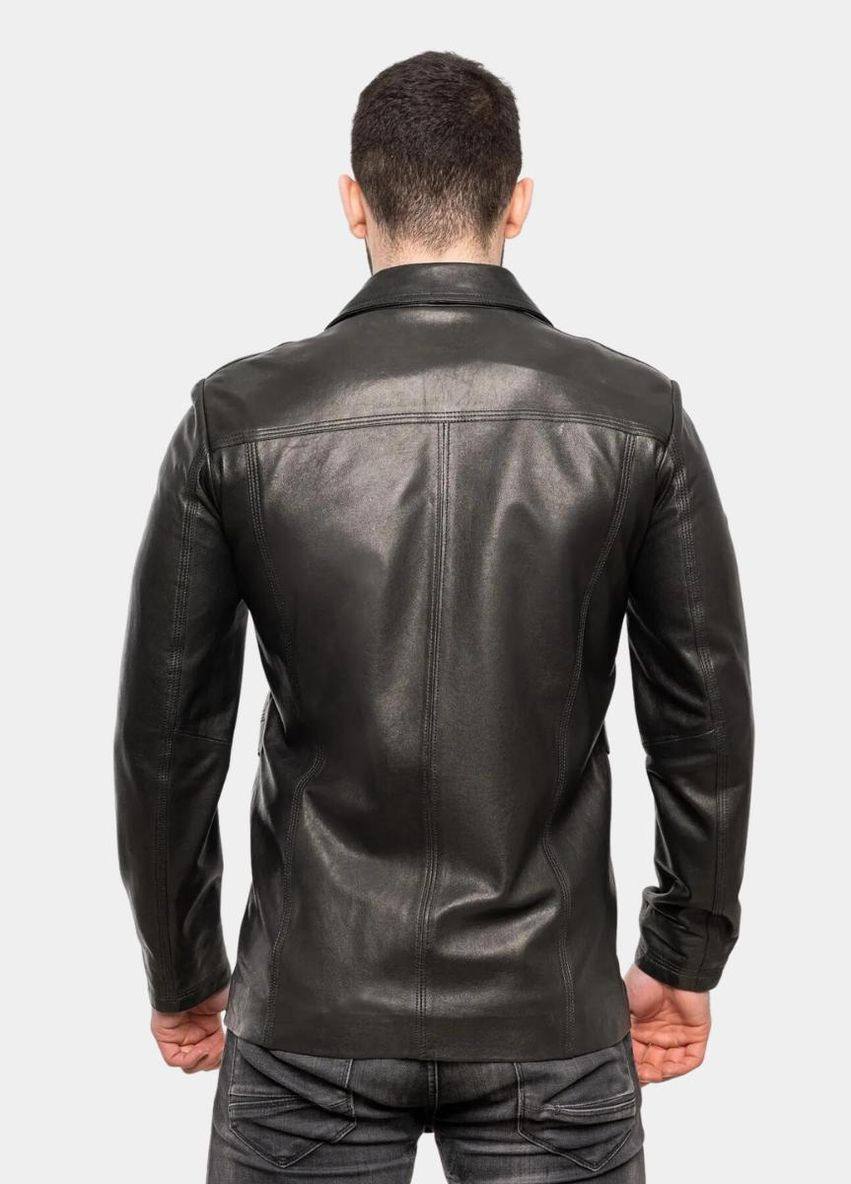 Черная демисезонная кожаная мужская куртка блейзер черная 26130012 No Brand