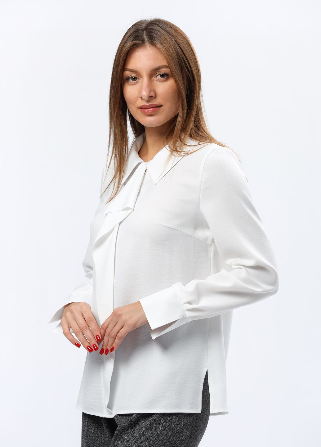 Біла демісезонна біла блуза з дизайнерською краваткою 1312 Cat Orange