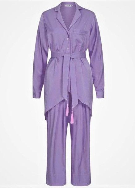 Комплект женский для дома и отдха - рубашка на пуговицах и укороченне брюки L Лавандовй "Лаванда" Garna (257699030)