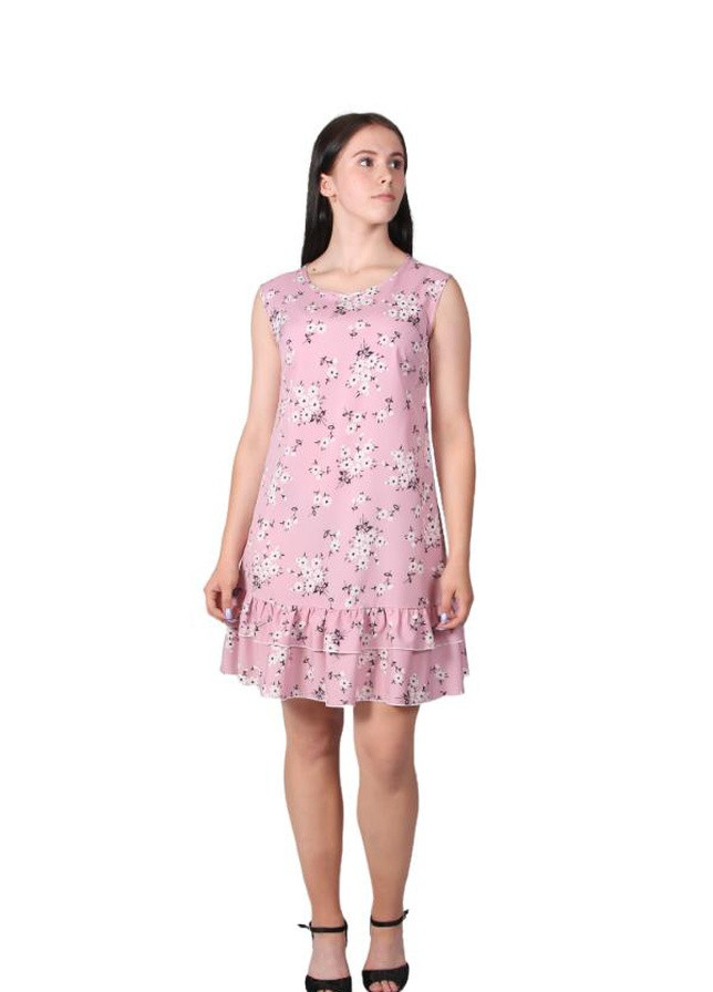 Рожева кежуал сукня жіноча 439 квіти біла софт рожевий Актуаль