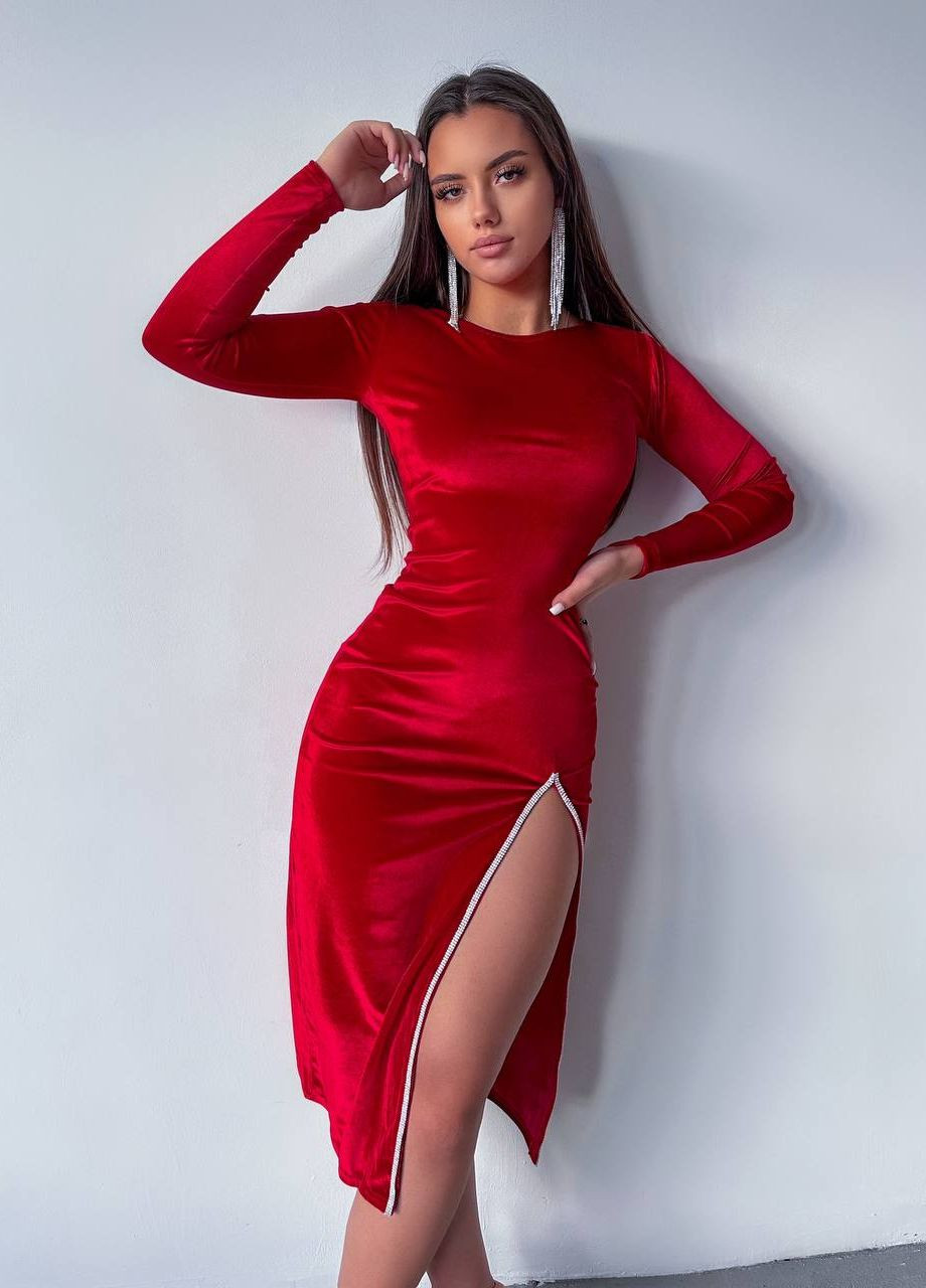Красное кэжуал женское платье бархат No Brand