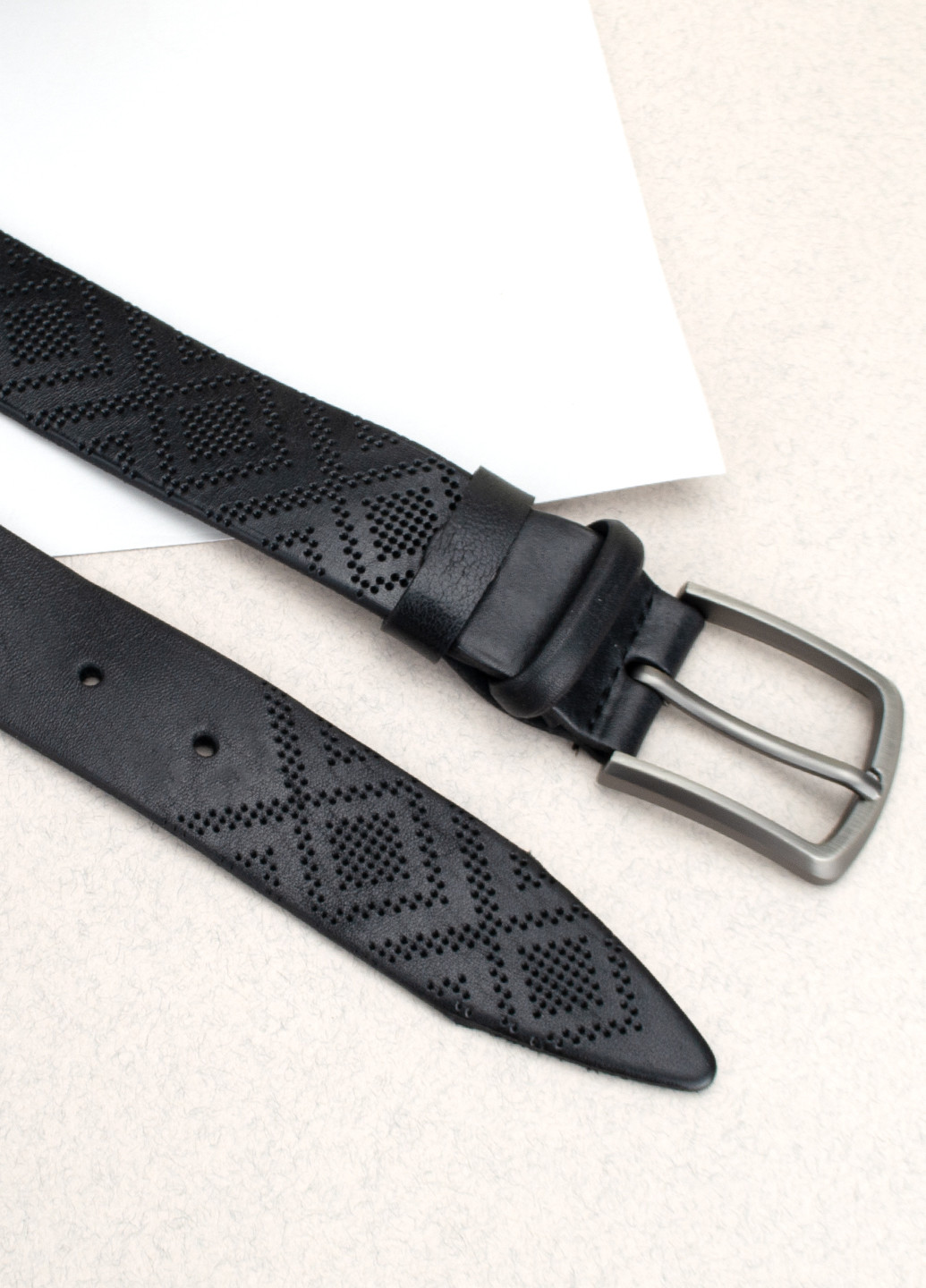Ремень мужской кожаный -3556 (120 см) черный с вышиванкой JK (264021540)